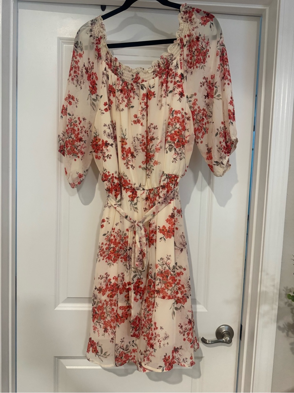 Maurices Cream Mini Dress with Red Floral Print